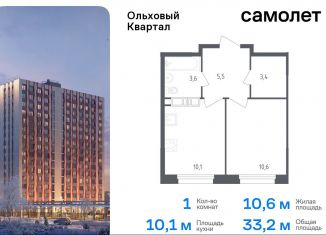 Продается однокомнатная квартира, 33.2 м2, посёлок Газопровод, жилой комплекс Ольховый Квартал, к2.1