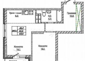 Продам 2-ком. квартиру, 47 м2, Новосибирск, Тульская улица, 74, метро Речной вокзал