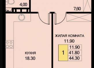 Однокомнатная квартира на продажу, 44.3 м2, поселок Южный, Екатерининская улица, 7к2