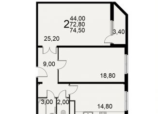 Продаю 2-ком. квартиру, 74.5 м2, Рязань, Октябрьский район