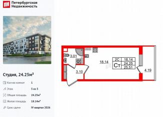 Квартира на продажу студия, 24.3 м2, Санкт-Петербург, муниципальный округ Пулковский Меридиан