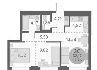 3-ком. квартира на продажу, 52.8 м2, Новосибирск, метро Площадь Маркса