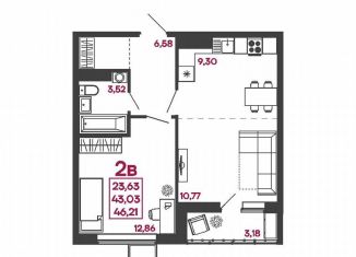 Продам двухкомнатную квартиру, 46.2 м2, Пензенская область, улица Измайлова, 41В