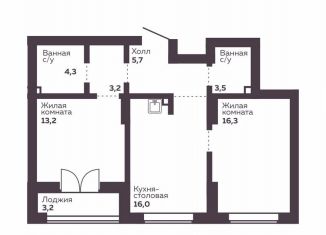 Продается двухкомнатная квартира, 62.2 м2, Екатеринбург, метро Уралмаш