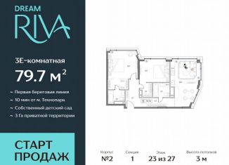 Продам 3-ком. квартиру, 79.7 м2, Москва, метро Технопарк