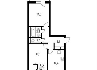 2-комнатная квартира на продажу, 64.1 м2, Москва, СНТ Родник, 203