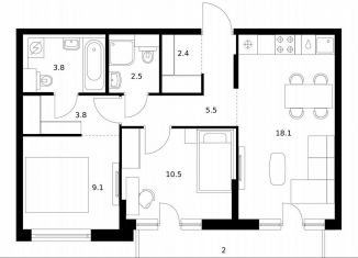 Продажа 2-ком. квартиры, 57.7 м2, Москва, район Кунцево, улица Ивана Франко, 20к2