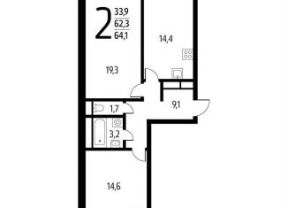 Продается двухкомнатная квартира, 64.1 м2, Москва, СНТ Родник, 203