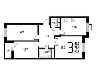 Продается 3-ком. квартира, 77.8 м2, деревня Десна, СНТ Родник, 203