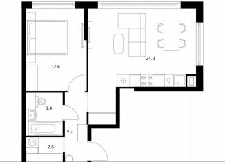 Продажа 1-комнатной квартиры, 46.9 м2, Москва