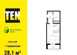 Однокомнатная квартира на продажу, 28.1 м2, Ростов-на-Дону, улица Ткачёва, 11, ЖК Левенцовка Парк