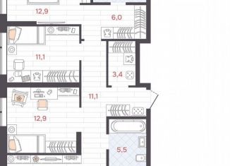 Продается 3-комнатная квартира, 95.4 м2, Екатеринбург, Ленинский район