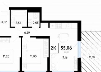 Продам 2-комнатную квартиру, 55.1 м2, Тюмень, Калининский округ