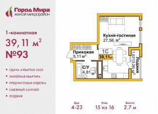 Продаю 1-ком. квартиру, 39.1 м2, Симферополь, ЖК Город Мира