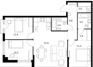 3-ком. квартира на продажу, 80.4 м2, Москва, район Кунцево, улица Ивана Франко, 20к2