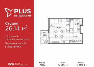 Продам квартиру студию, 26.1 м2, Санкт-Петербург, Московский район