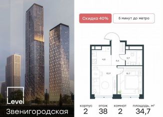 Продается 2-комнатная квартира, 34.7 м2, Москва, станция Хорошёво, жилой комплекс Левел Звенигородская, к2