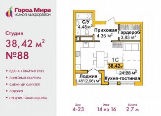 Продам квартиру студию, 38.4 м2, Симферополь, ЖК Город Мира