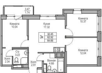 Продам 3-ком. квартиру, 62.9 м2, Санкт-Петербург, Ивинская улица, 1к3