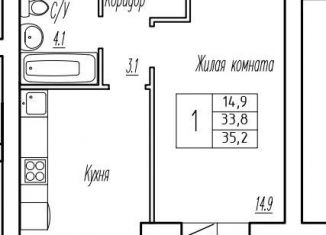 Продажа 1-комнатной квартиры, 33.8 м2, поселок городского типа Стройкерамика