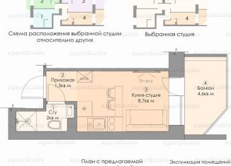 Квартира на продажу студия, 16.8 м2, Казань, улица Зур Урам, 1Кк3, ЖК МЧС