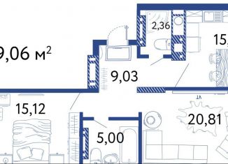 2-комнатная квартира на продажу, 69.1 м2, Астрахань, Аршанский переулок, 4, ЖК Лазурный