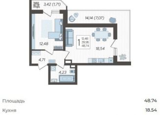 Продам 1-ком. квартиру, 48.7 м2, Краснодар, Уральская улица, 87/7, микрорайон КСК