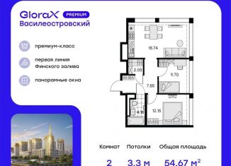 Продажа двухкомнатной квартиры, 54.7 м2, Санкт-Петербург, муниципальный округ Морской