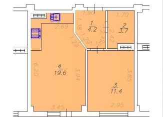 1-комнатная квартира на продажу, 42.4 м2, поселок городского типа Афипский, улица 50 лет Октября, 104
