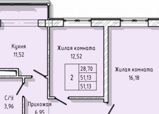Продается 2-ком. квартира, 51.1 м2, Нальчик, район Молодёжный, улица А.А. Кадырова, 2