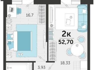 2-комнатная квартира на продажу, 52.7 м2, Краснодар, улица Автолюбителей, 1Гк1, ЖК Стрижи