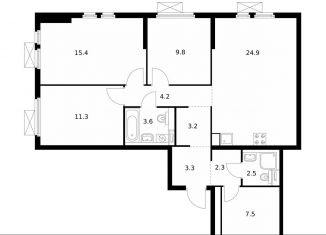 3-комнатная квартира на продажу, 88 м2, Котельники, ЖК Кузьминский Лес