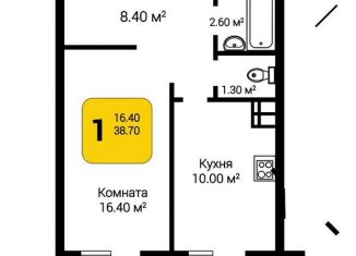 1-комнатная квартира на продажу, 41 м2, Воронеж, ЖК Европейский