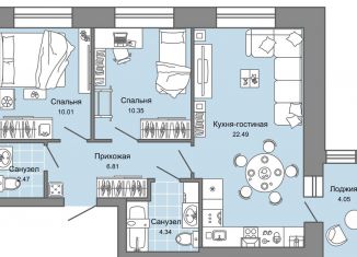 Продается 2-ком. квартира, 59 м2, Ульяновск, ЖК Дивный Сад