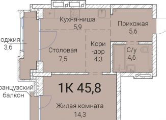 Продаю однокомнатную квартиру, 45.8 м2, Новосибирск, Овражная улица, 2А