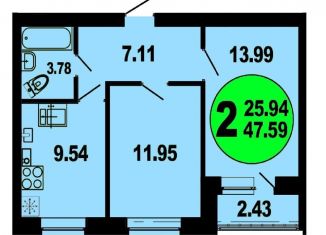 Двухкомнатная квартира на продажу, 47.6 м2, село Булгаково, Столбовая улица, 37/1