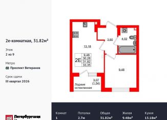Продается однокомнатная квартира, 31.8 м2, Калининградская область