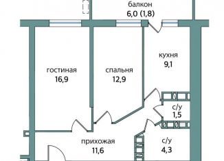 2-комнатная квартира на продажу, 58.1 м2, Самара, метро Гагаринская, 4-й проезд, 67А