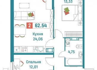 Продажа 2-ком. квартиры, 62.5 м2, Мурино, ЖК Графика