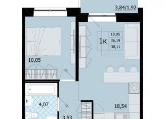 Продажа 1-комнатной квартиры, 38.1 м2, поселок Бугры