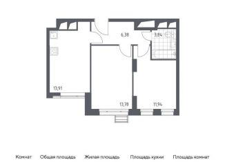Двухкомнатная квартира на продажу, 49.9 м2, Московская область, жилой комплекс Спутник, к15