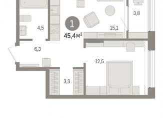 2-комнатная квартира на продажу, 45.4 м2, Тюмень