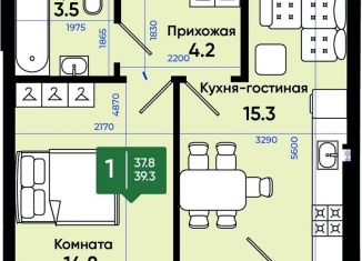Продам 1-комнатную квартиру, 39.4 м2, Батайск, улица Олимпийское Кольцо, 36к7