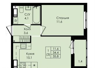 Продажа однокомнатной квартиры, 35.8 м2, Коммунар