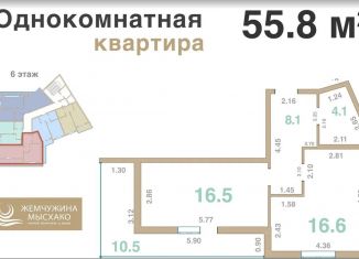 Продаю однокомнатную квартиру, 55.8 м2, село Мысхако, Шоссейная улица, 27