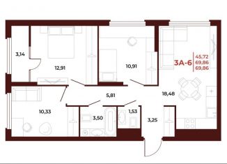 Продается 3-ком. квартира, 69.9 м2, Пензенская область, проспект Строителей, 21А