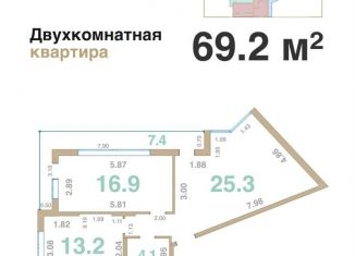 Двухкомнатная квартира на продажу, 69.2 м2, Краснодарский край, Шоссейная улица, 27