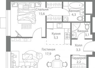 Продажа 2-комнатной квартиры, 52.4 м2, Москва, метро Молодёжная