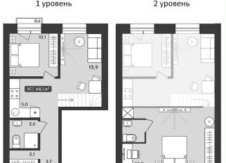 3-комнатная квартира на продажу, 64.1 м2, Новосибирск, улица Аэропорт, 88, ЖК Авиатор