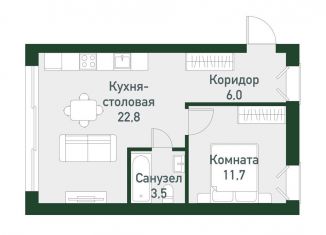 Продам однокомнатную квартиру, 43.6 м2, Челябинская область